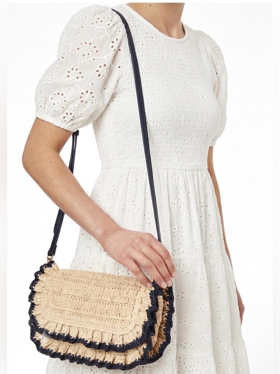 Mark & Graham Sofia Raffia Crossbody Bag Straw Navy Blue Boho Summer Clutch